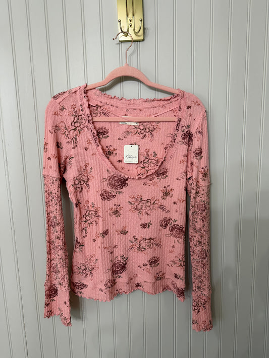 Free People Clover Printed Thermal Top Women’s Medium Pink NWT