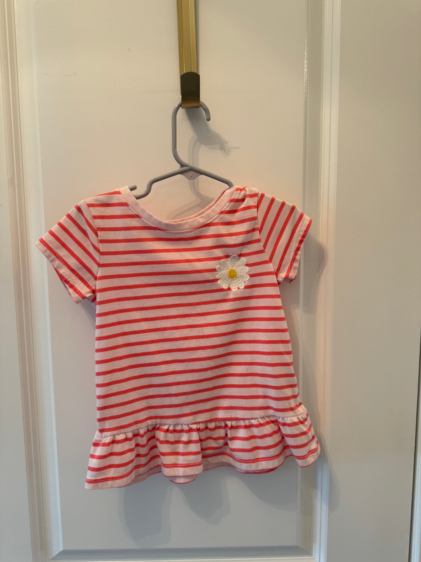 Cat & Jack Stripe Tee w Ruffle Toddler Girl Size 3T Pink Red