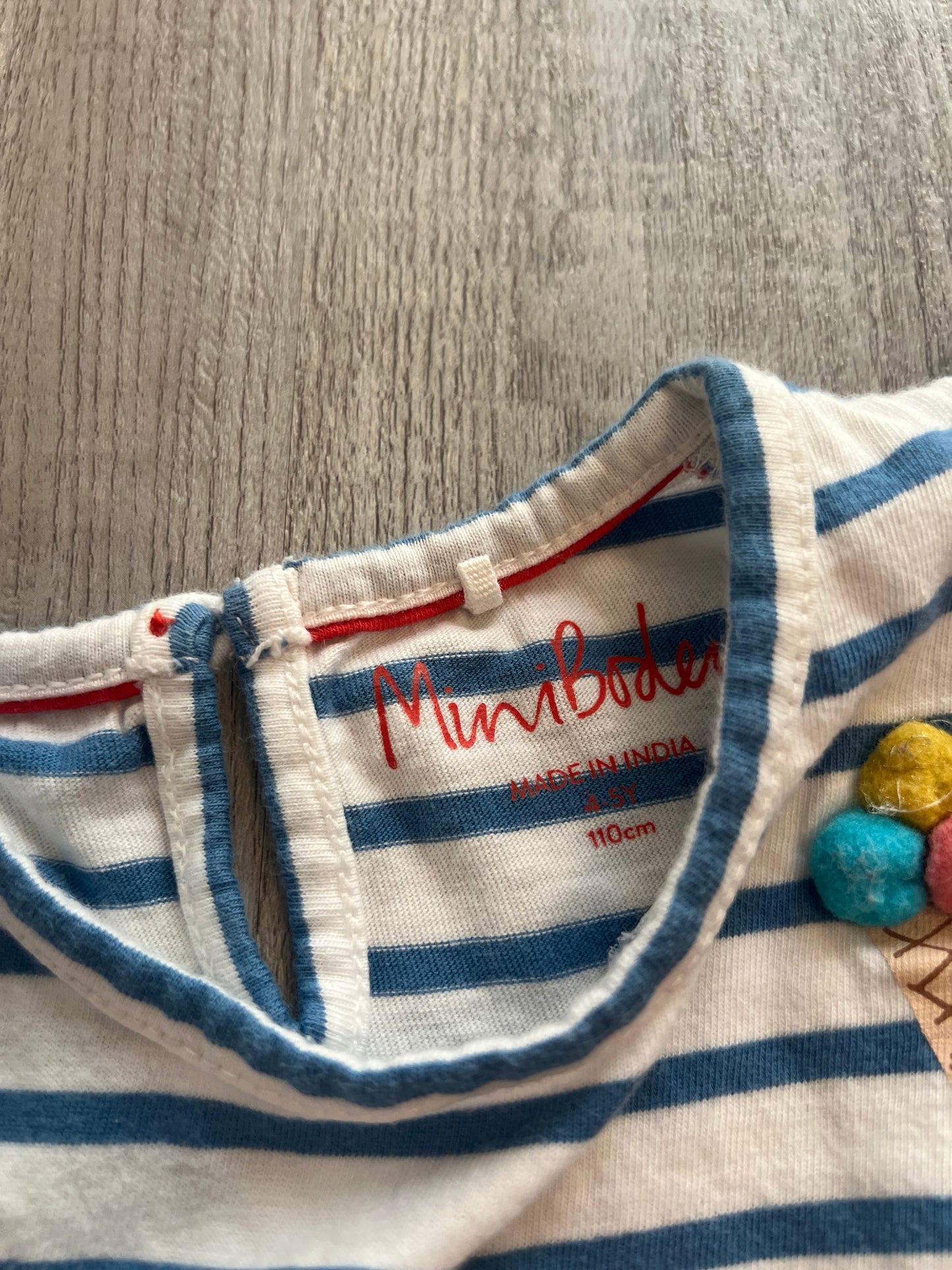 Mini Boden Stripe Ice Cream Tee Toddler Girl Size 4-5 Years White