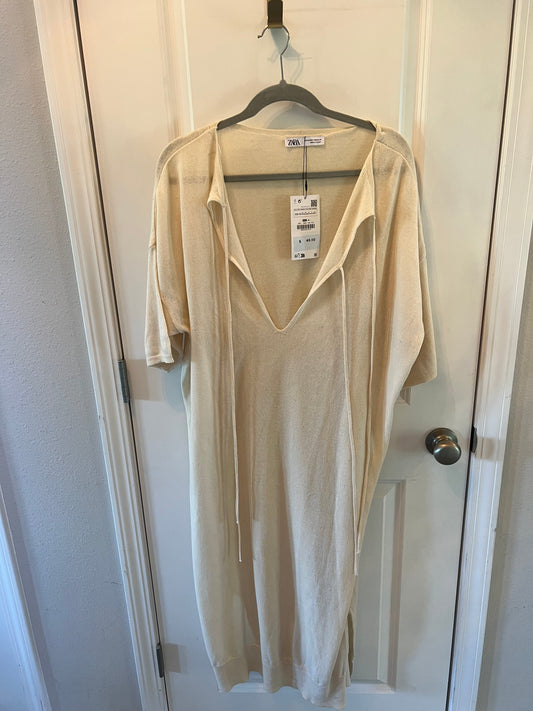 Zara Short Sleeve Knit Dress Swim Cover-Up Women’s Size Small Cream