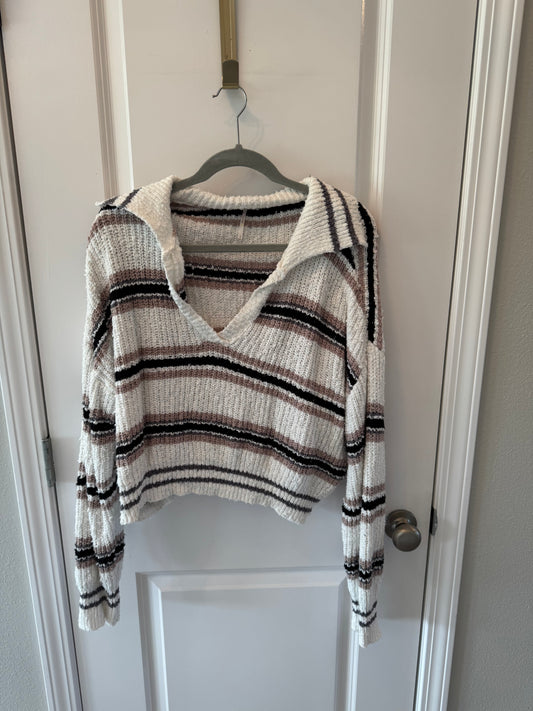 Free People Kennedy Stripe Pullover Sweater Women’s Small Ivory