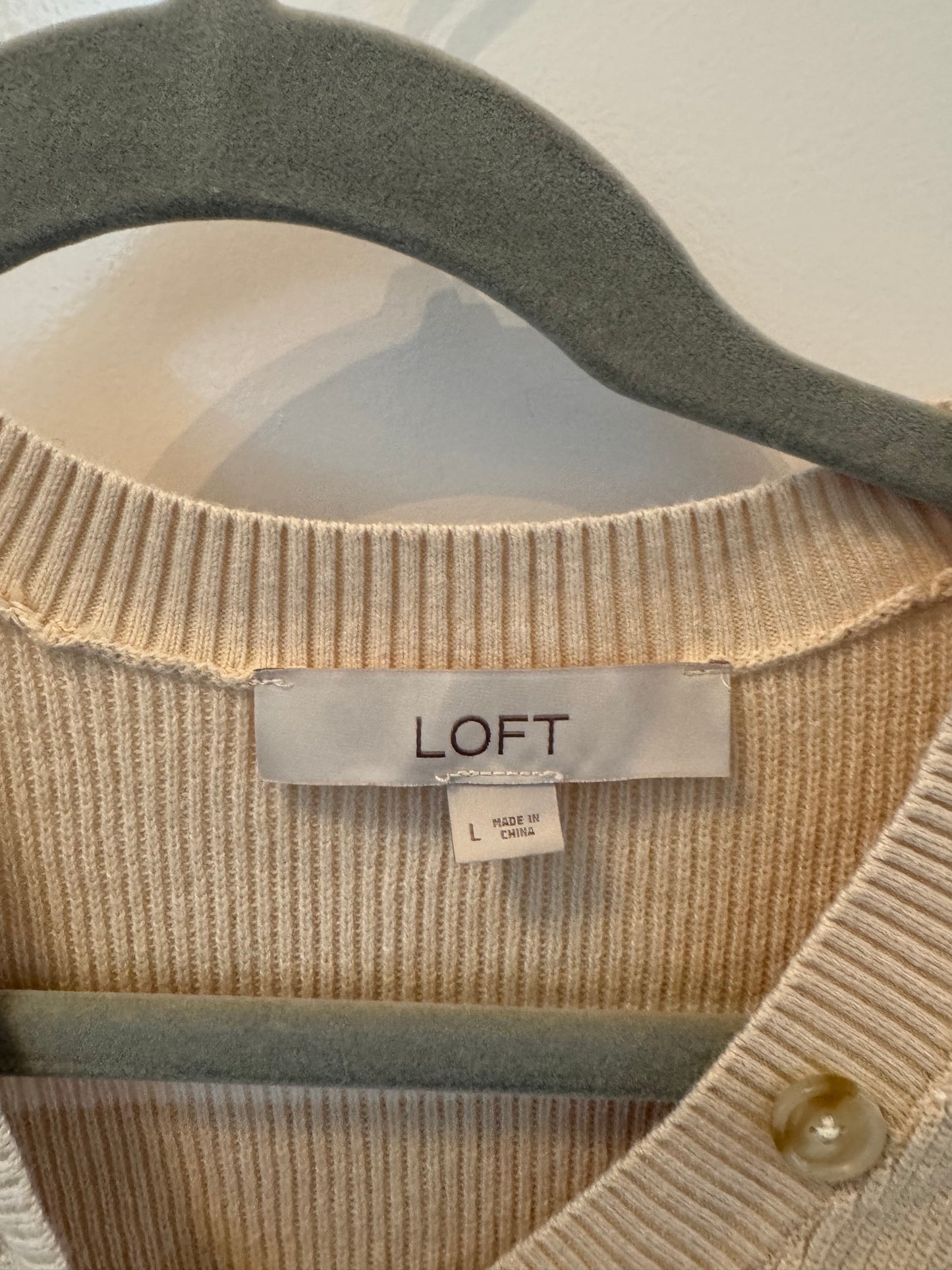 Loft Stripe Sweater Henley Women’s Size Large Cream