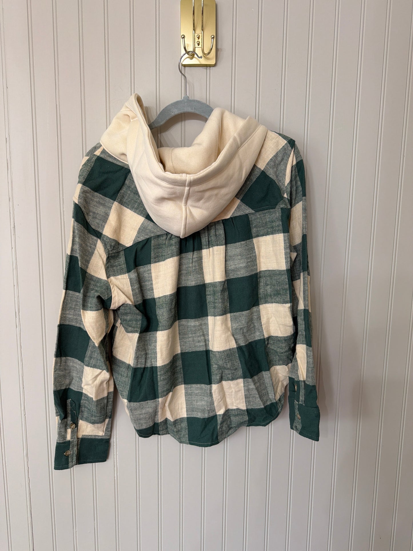 Love Tree Hooded Plaid Flannel Shirt Women’s Medium Green