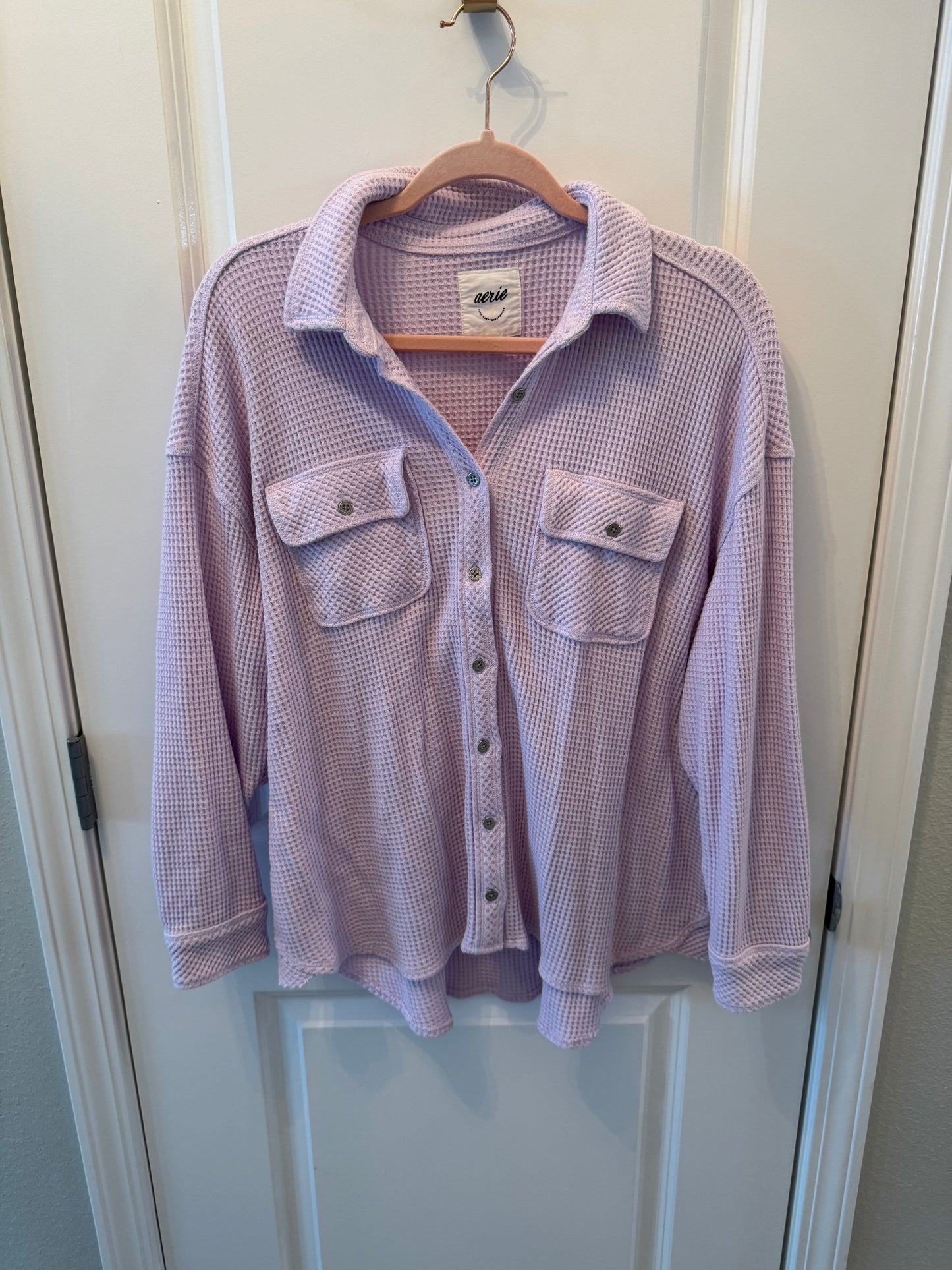 Aerie Waffle Knit Button Front Top Women’s Size XS Light Purple