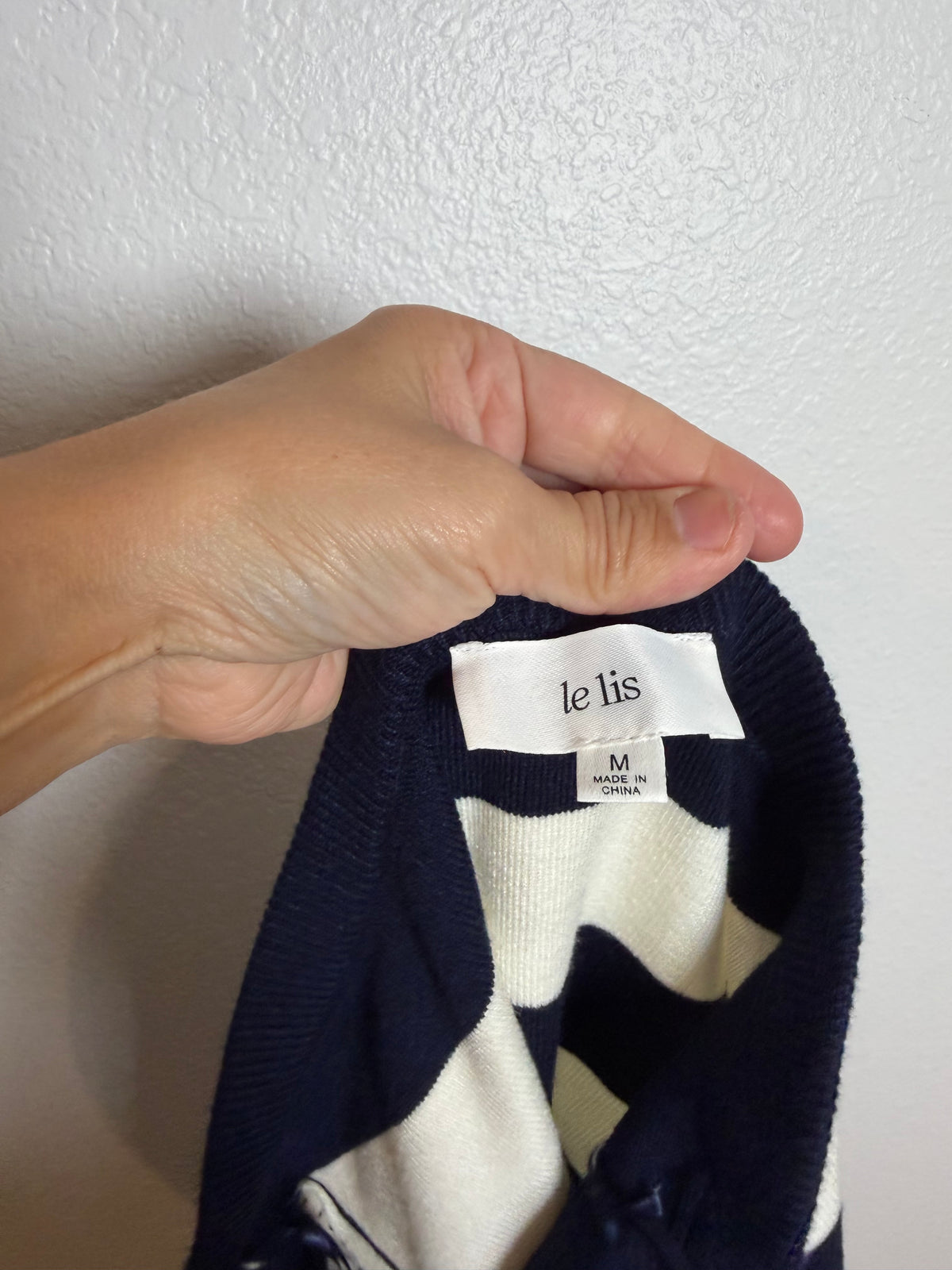 Le Lis Navy Blue Striped Strapless Dress