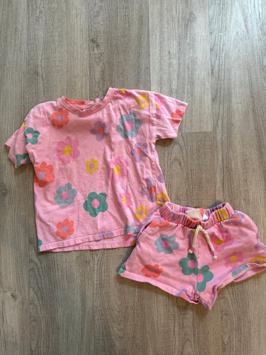 Zara Daisy Print Matching Set Toddler Girl Size 3-4 Years Pink Multi