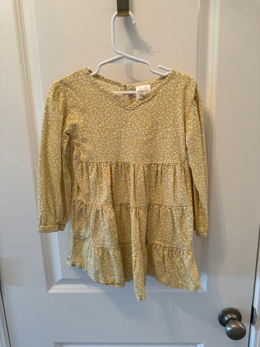 Little Co Ditzy Floral Long Sleeve Dress Toddler Girl Size 3T Pastel Yellow