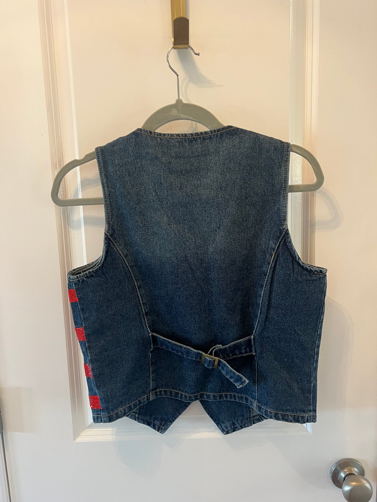 Judith March Sequin Americana Denim Vest Women’s Size Small