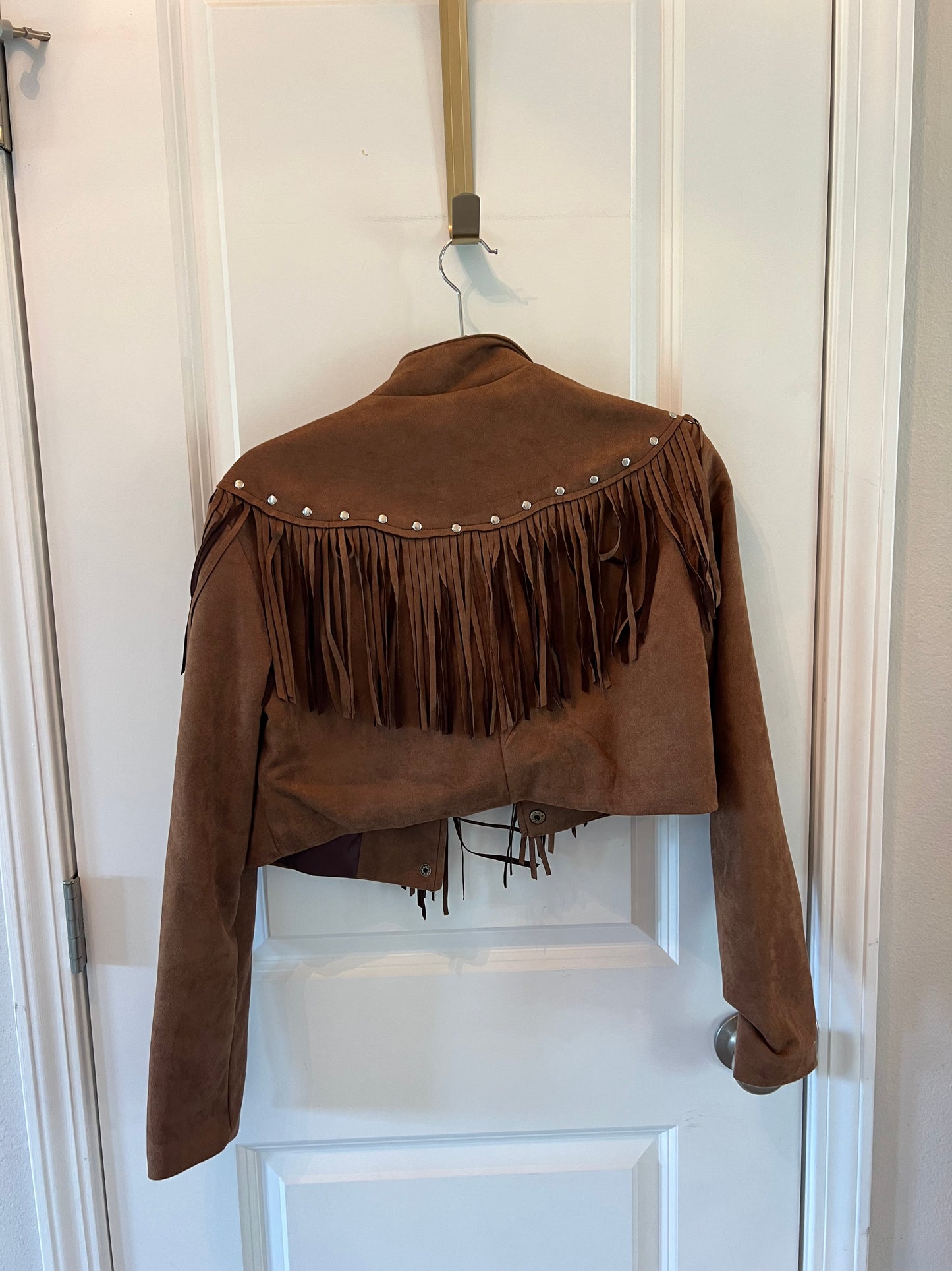 Cropped Fringe Studded Faux Suede Western Jacket Women’s Small