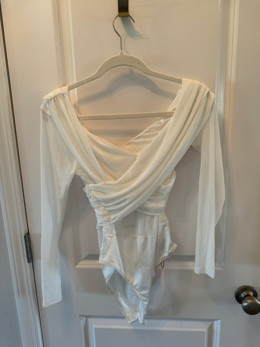 Wrap Bodysuit Long Sleeve Women’s Size Large White