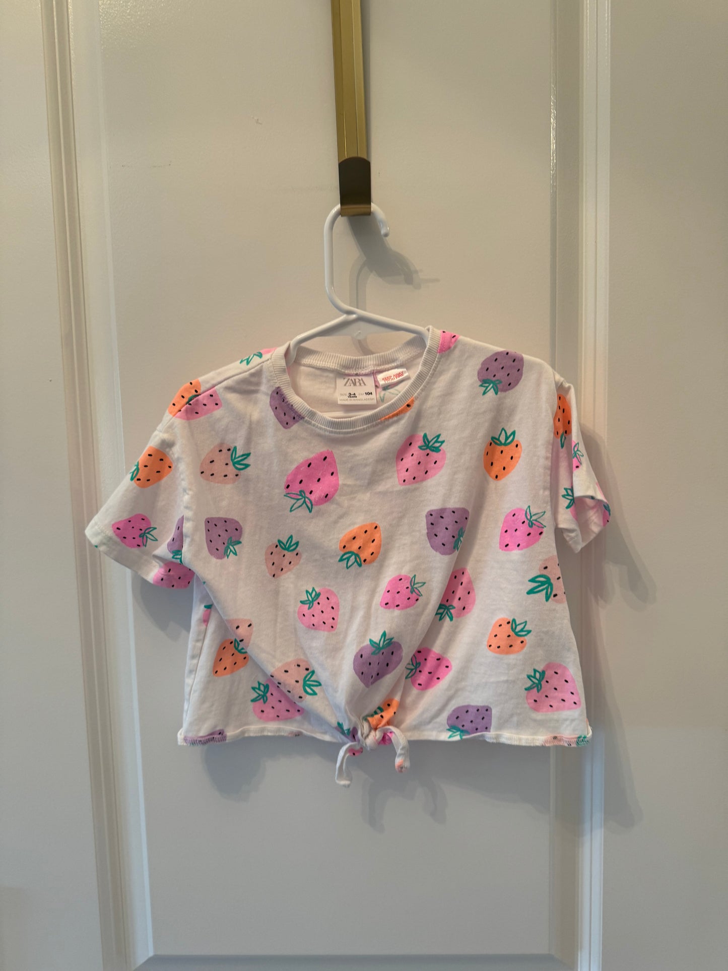 Zara Rainbow Strawberry  Print Tee Toddler Girl Size 3-4 Years White