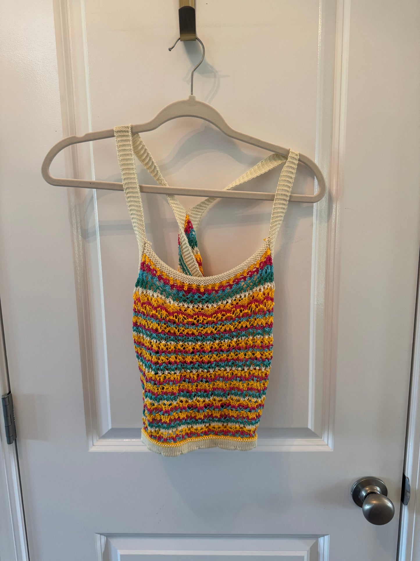 Pink Lily Crochet Top Women’s Small Rainbow