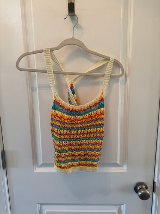 Pink Lily Crochet Top Women’s Small Rainbow