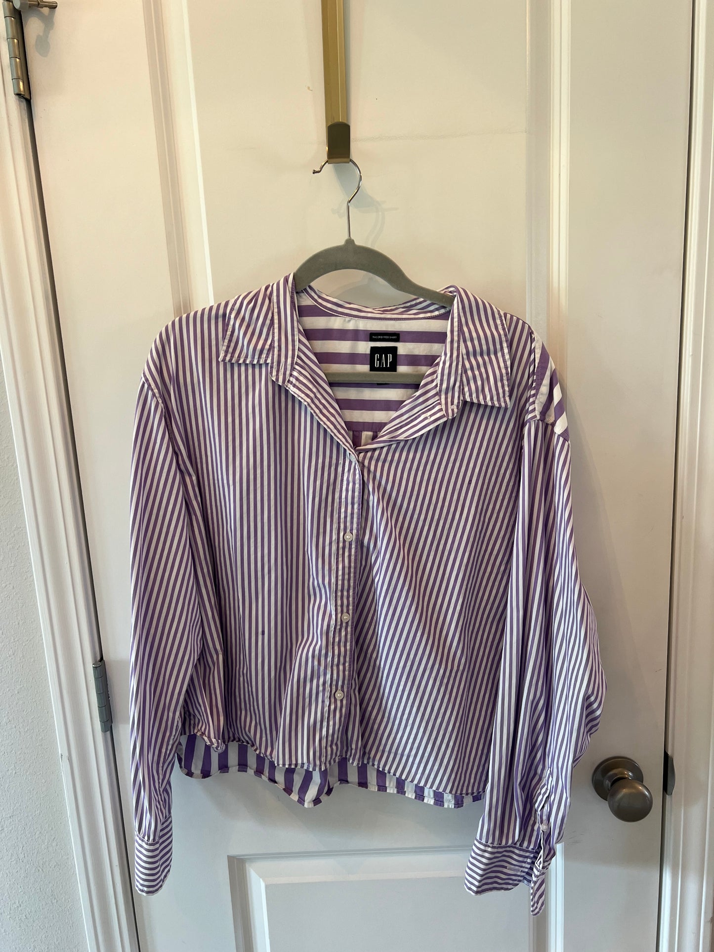 Gap The Cropped Shirt Stripe Button Front Women’s Size XL 16-18 Purple