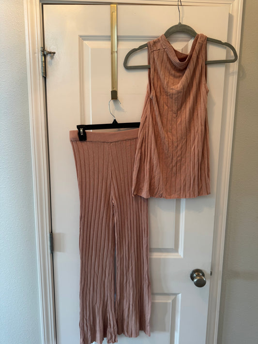 Ribbed Matching Set Wide Legs Women’s Small Toffee