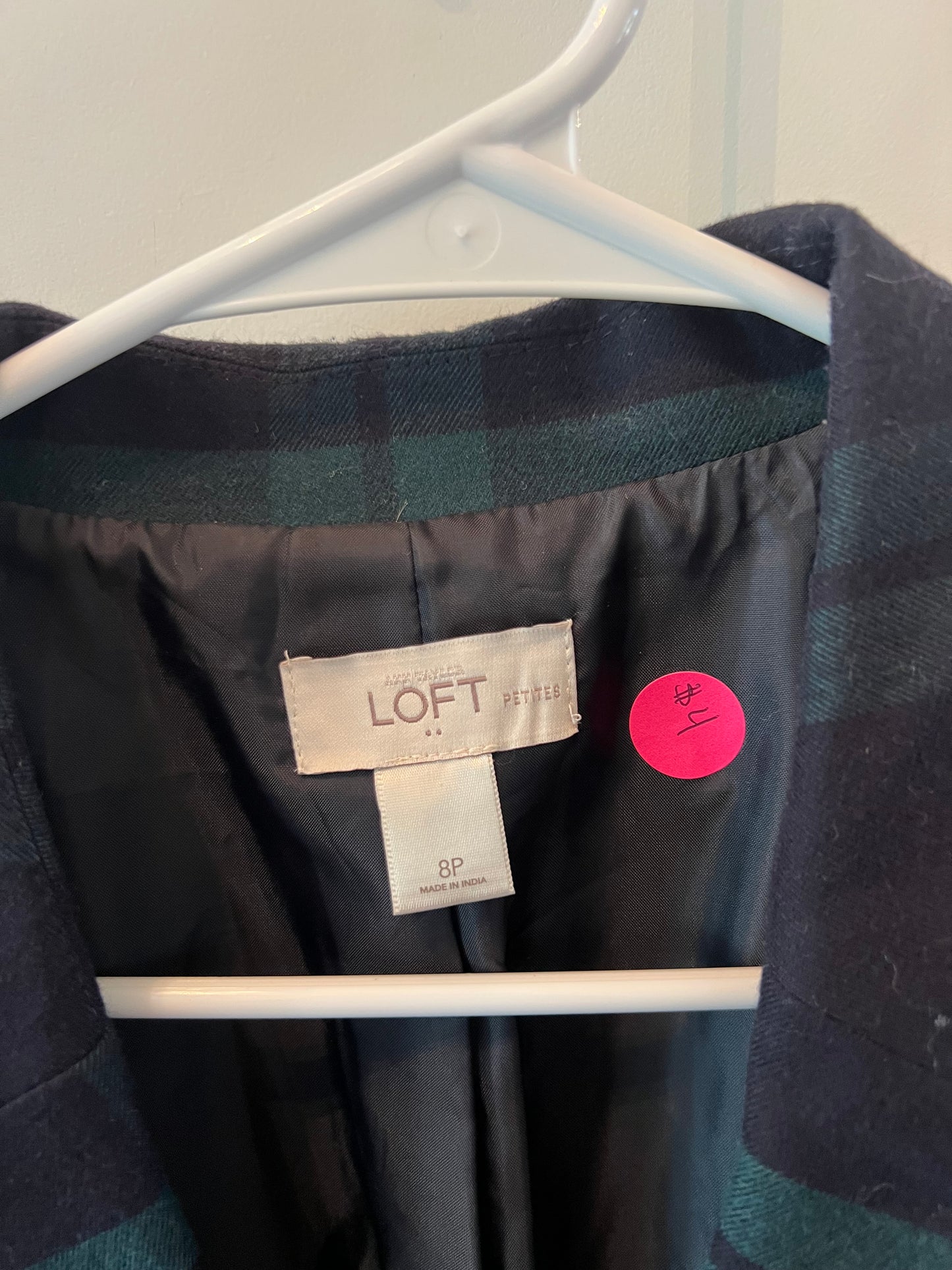 Loft Plaid Blazer Women Size 8 Petite Green/Navy
