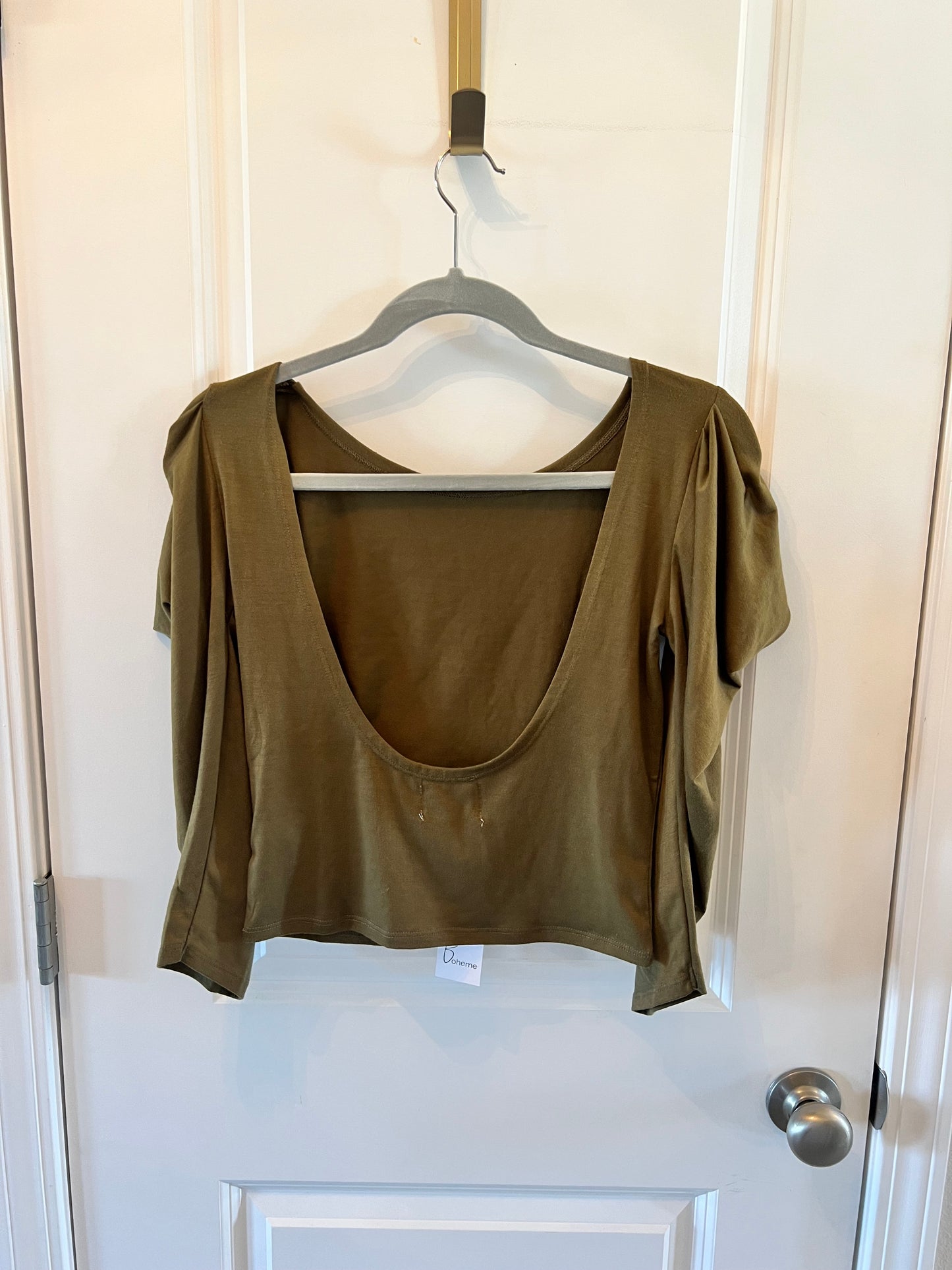 Mia Joy Cropped Puff Sleeve Top Women’s XS Olive Green NWT