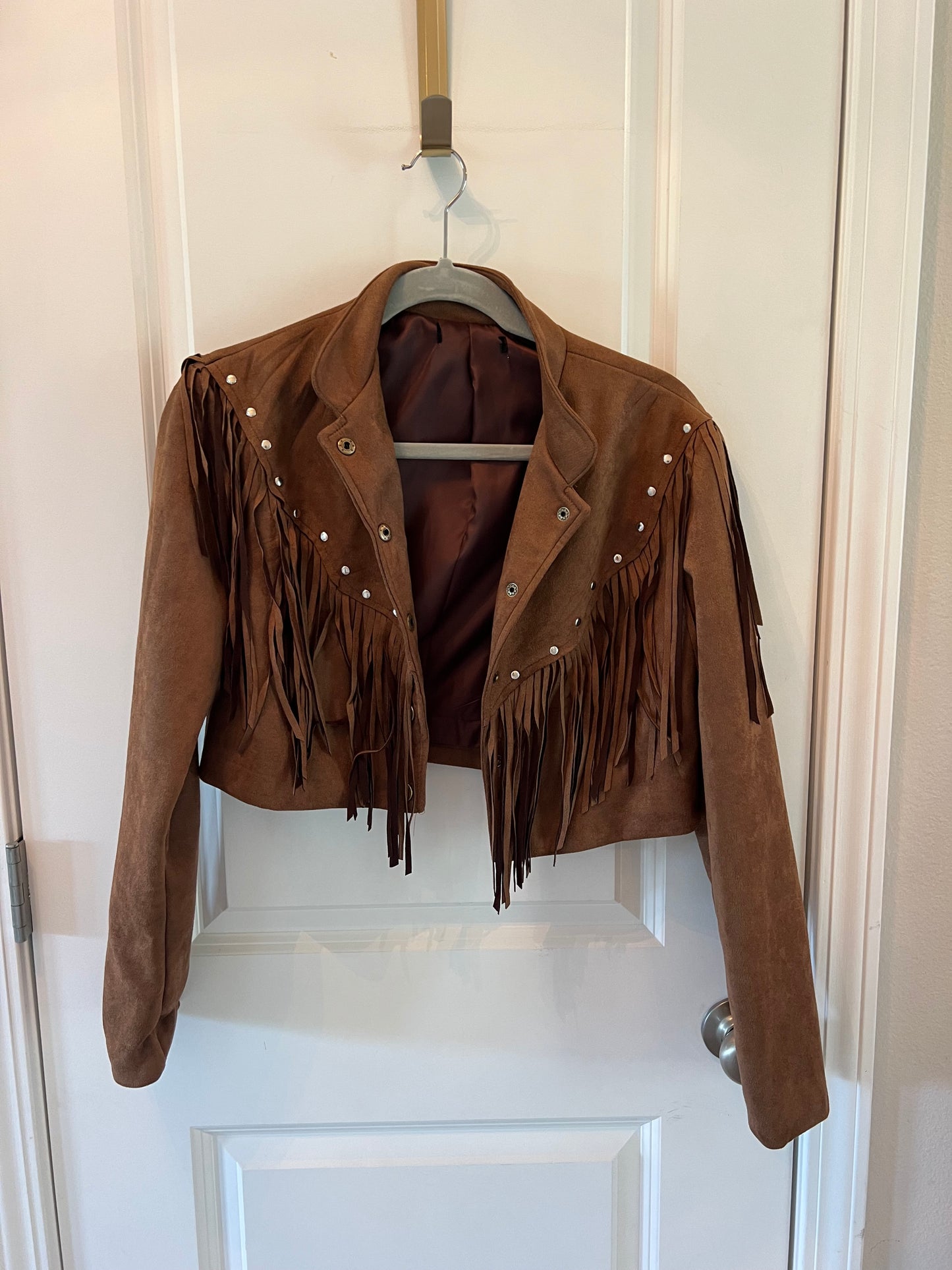 Cropped Fringe Studded Faux Suede Western Jacket Women’s Small