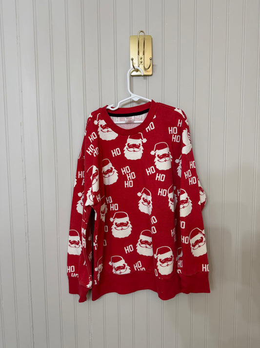Knit Santa Print Shirt Youth Size Large Husky Red