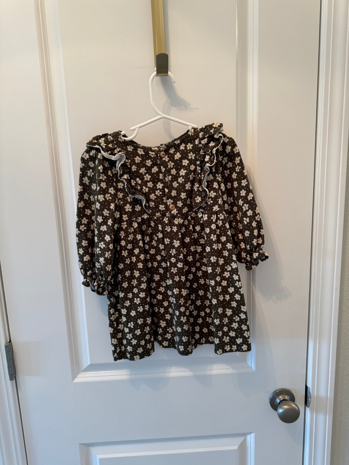 Zara Floral Knit Dress Toddler Girl Size 3-4 Years Dark Brown