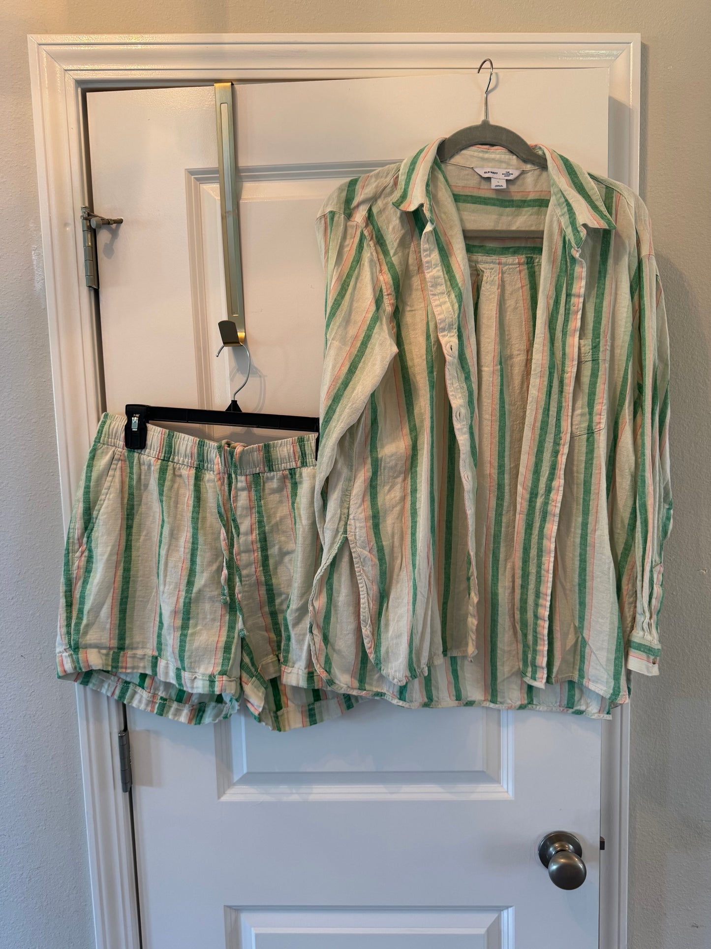 Old Navy Matching Set Women’s Size Large Green Stripe