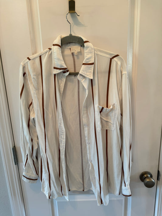 Vertical Stripe Button Front Women’s Size Medium White Brown