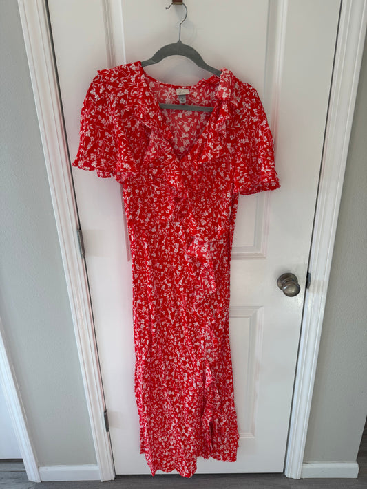 A New Day Floral Midi Dress Women’s Medium Red