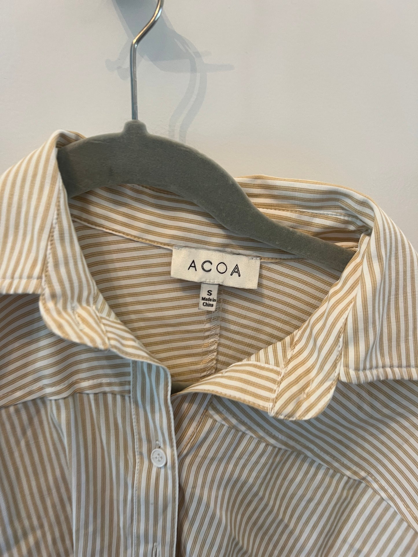 ACOA Belted Stripe Long Sleeve Button Front Shirt Women’s Size Small Cream