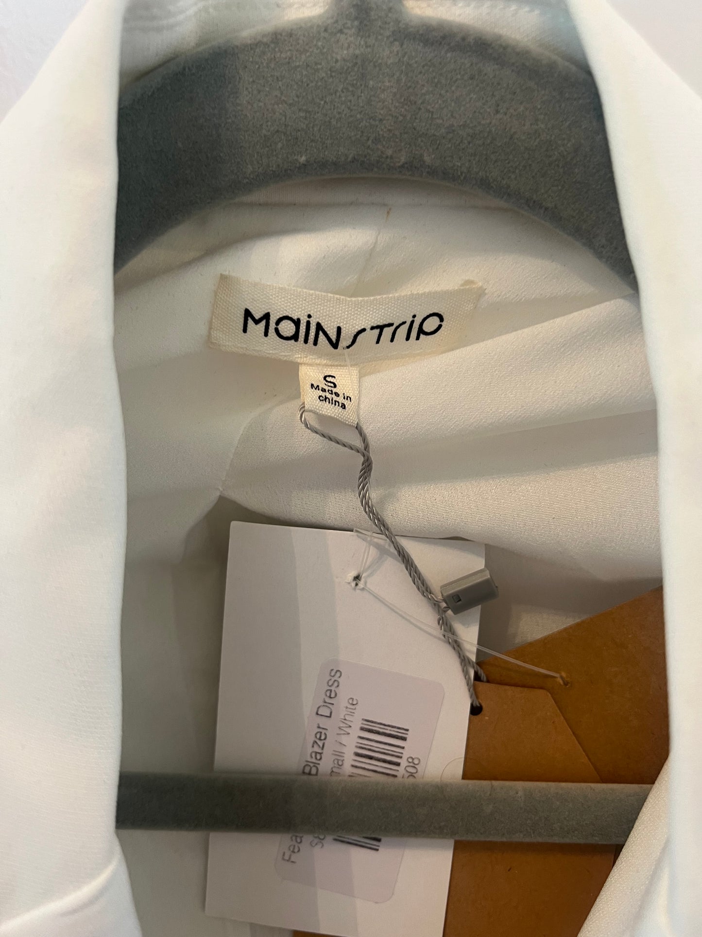 Main Strip Blazer Dress w Feather Trim Women’s Size Small White