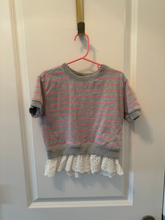 Jessica Simpson Stripe Tee w Ruffle Youth Girl Size 4 Gray Pink