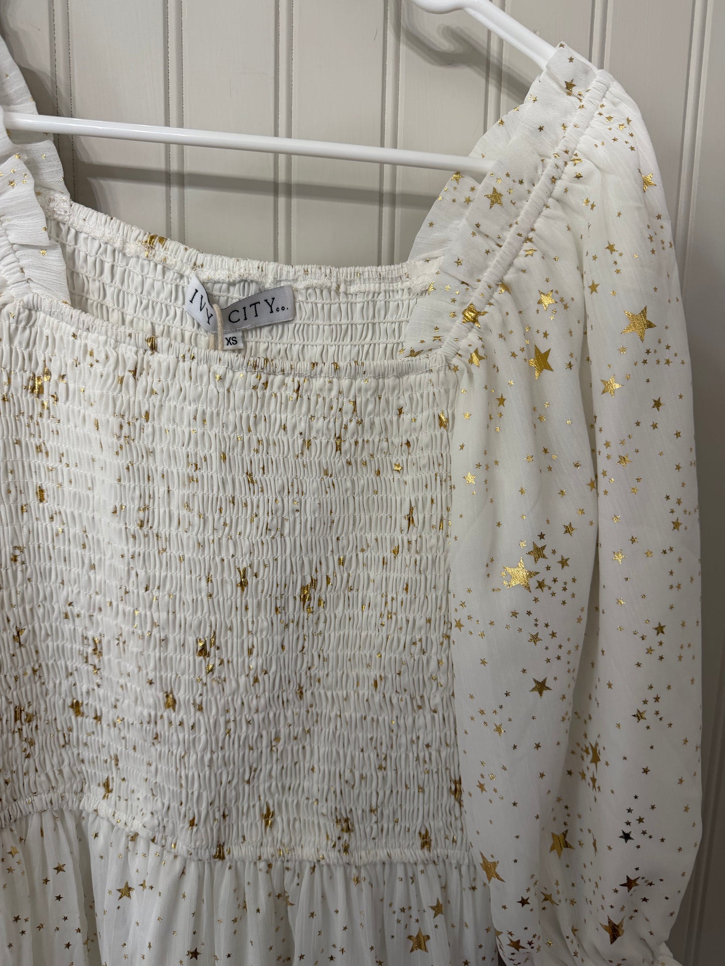 Ivy City Metallic Star Dress Women’s XS White NWT