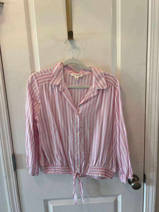 Beach Lunch Lounge Stripe Knot Front Cropped Shirt Women’s Size Medium Pink