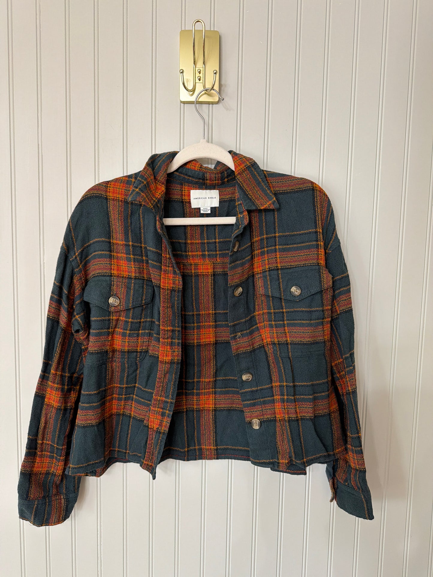 American Eagle Plaid Flannel Shirt Women’s Medium Navy