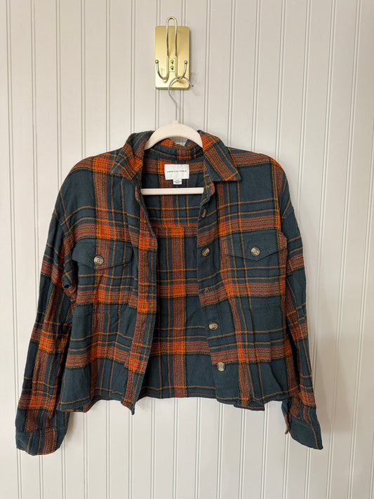 American Eagle Plaid Flannel Shirt Women’s Medium Navy