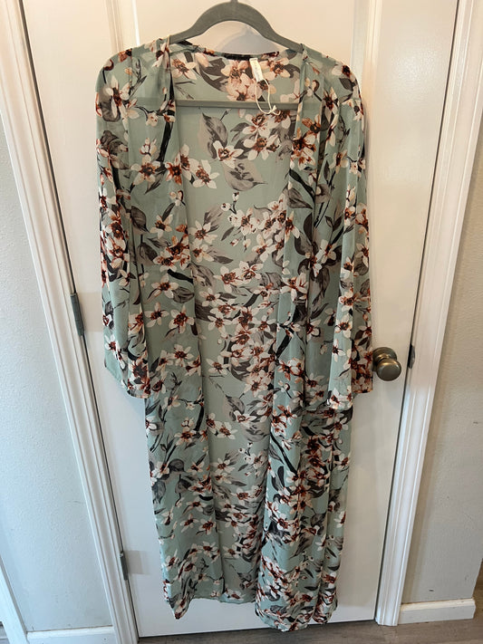 Pink Blush Floral Kimono Duster Women’s Size Small Sage NWT