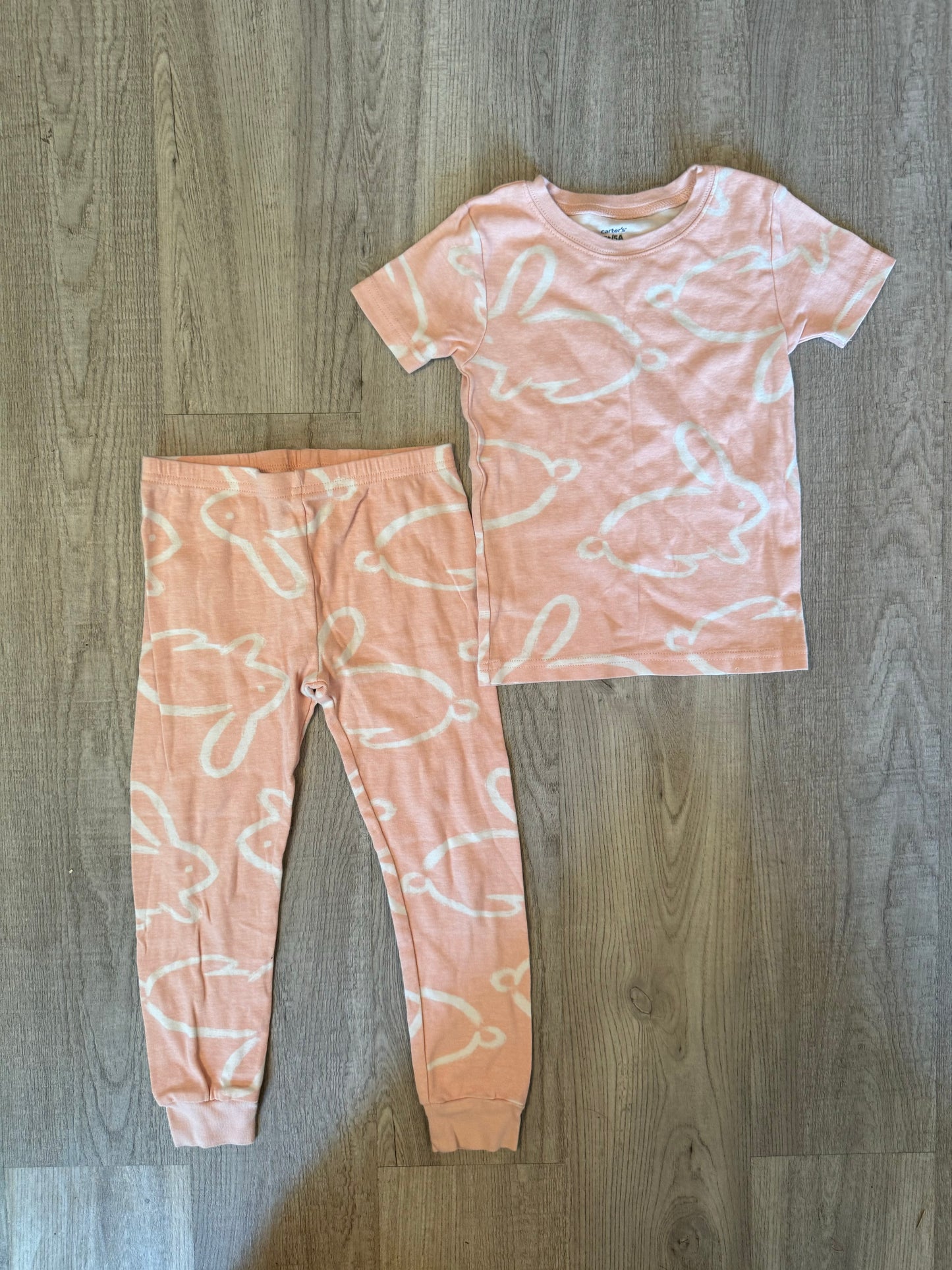 Carters Bunny Print Pajamas Matching Set Toddler Girl’s Size 5T Pink