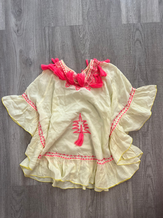 Bela + Nuni Embroidered Swim Cover-Up w Neon Pom Poms Baby Girl Size 12M Cream