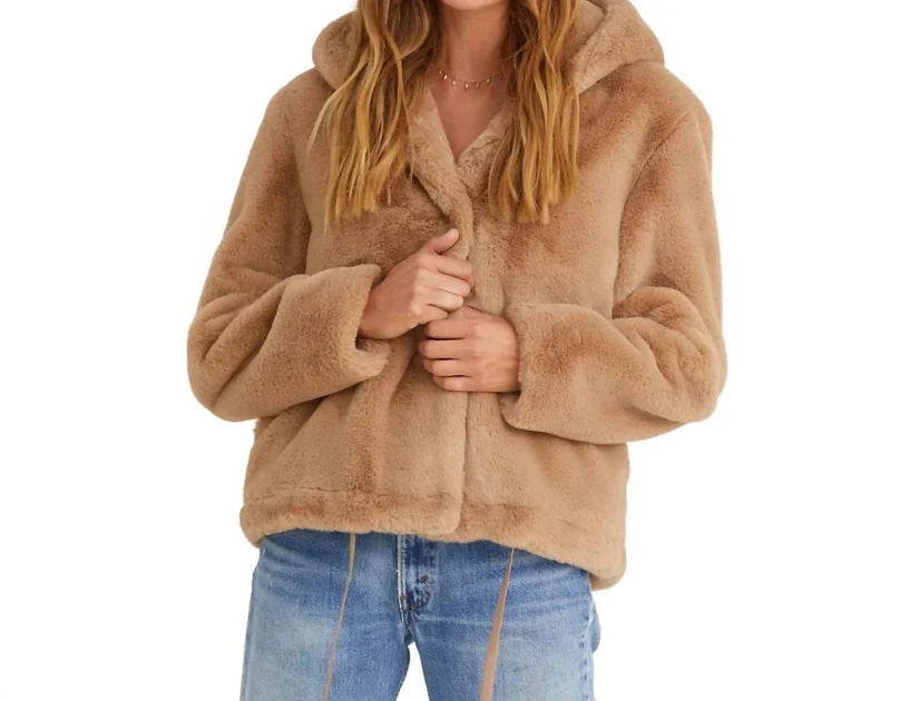 Bella Dahl Faux Fur Hooded Jacket Women’s Small Honey