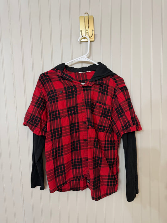 H&M Plaid Flannel Hooded Shirt Youth Size 16 Years Red