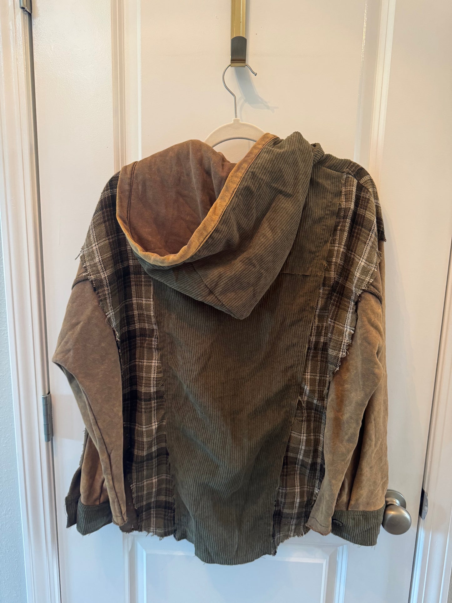 Miss Me Corduroy Plaid Hooded Jacket Women’s Small