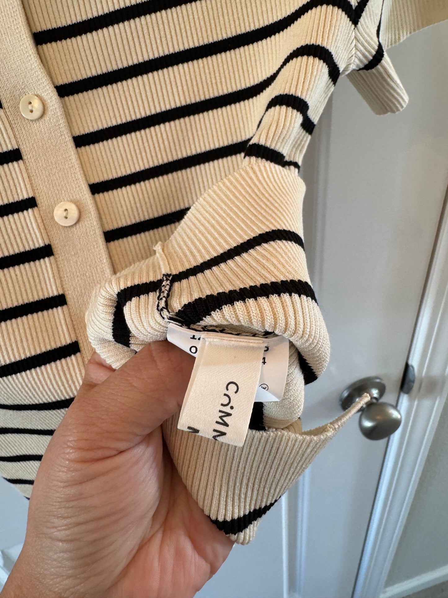 Commense Striped Polo Knit Cardigan Women’s Medium White Black
