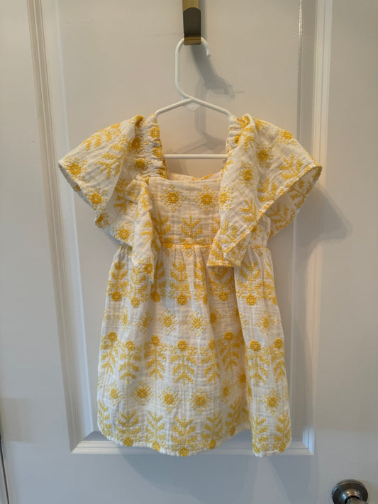 Zara Embroidered Dress w Ruffles Toddler Girl Size 2-3 Years White Yellow