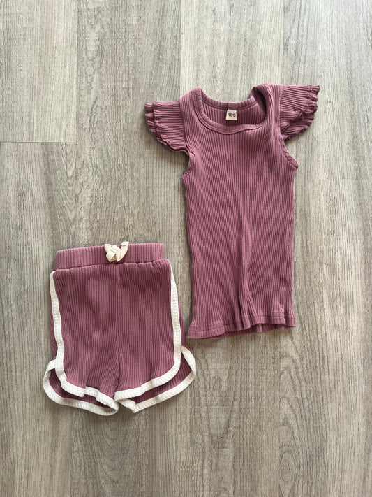 Ribbed Matching Set w Ruffles Toddler Girl Size 2 Years Mauve