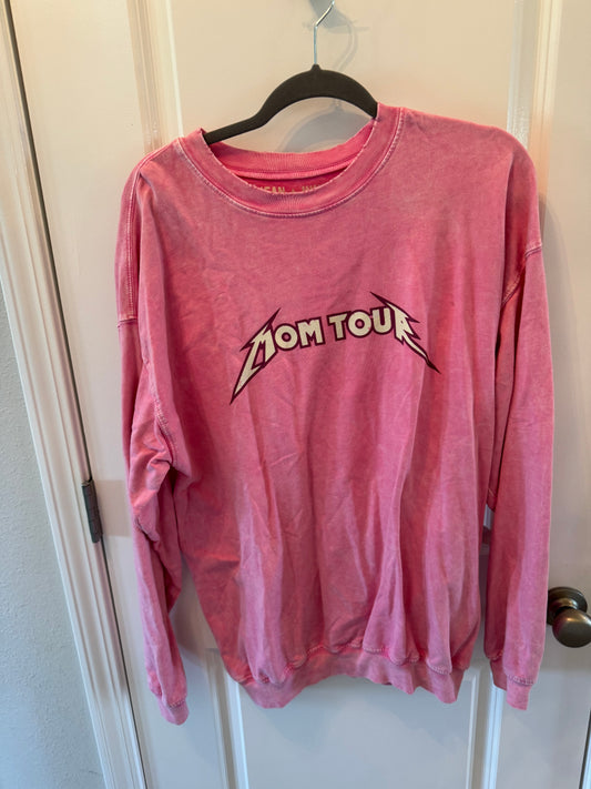 Jean + June Mom Tour Long Sleeve Distressed Graphic Tee Women’s Size Large Pink