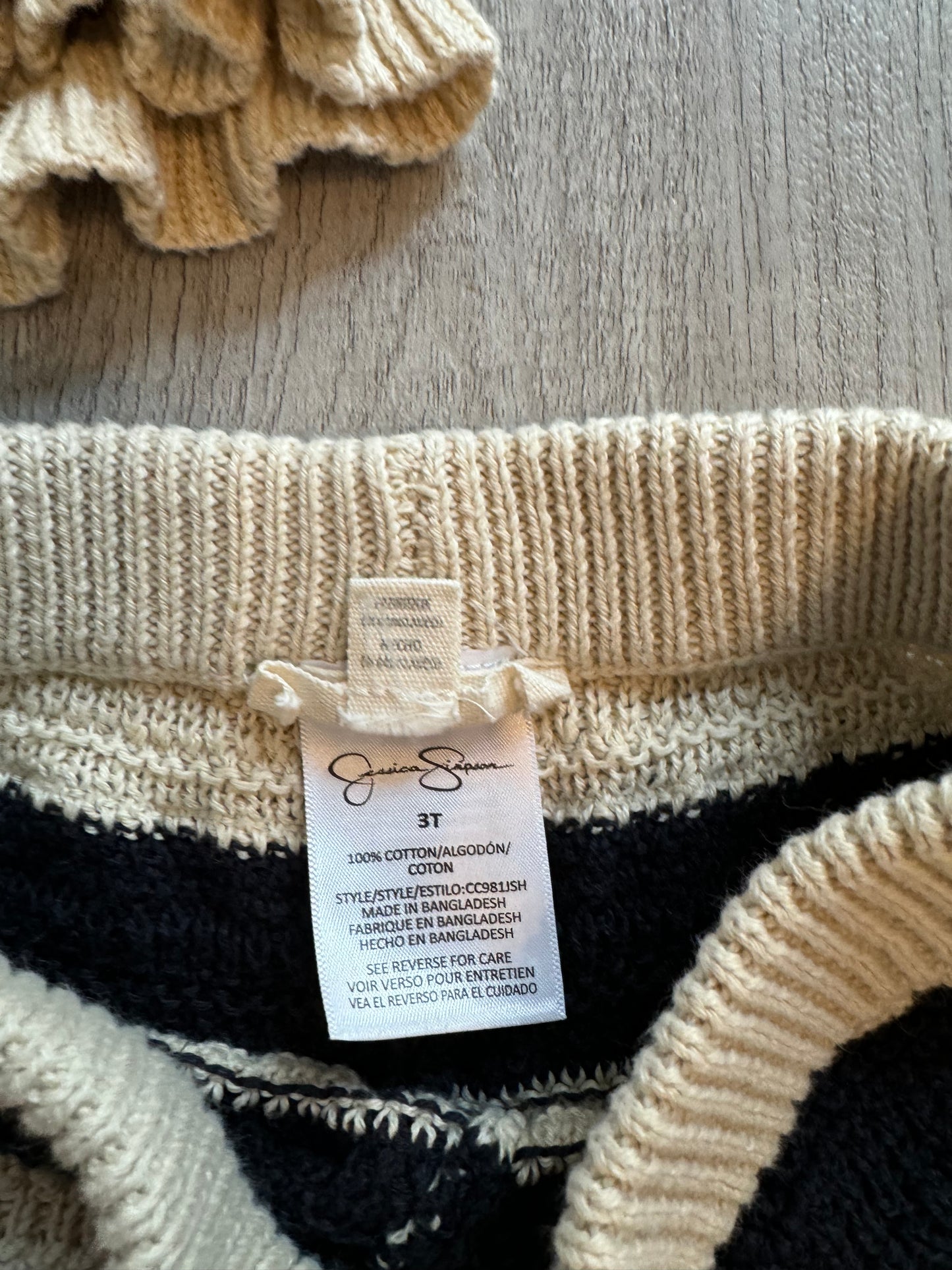 Jessica Simpson Stripe Loose Knot Matching Set Toddler Girl Size 3T Black Cream