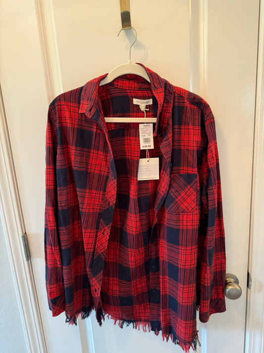 Beach Lunch Lounge Plaid Flannel Shirt Women’s Large NWT