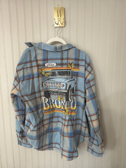 Ford Bronco Plaid Flannel Shirt Women’s XL Blue