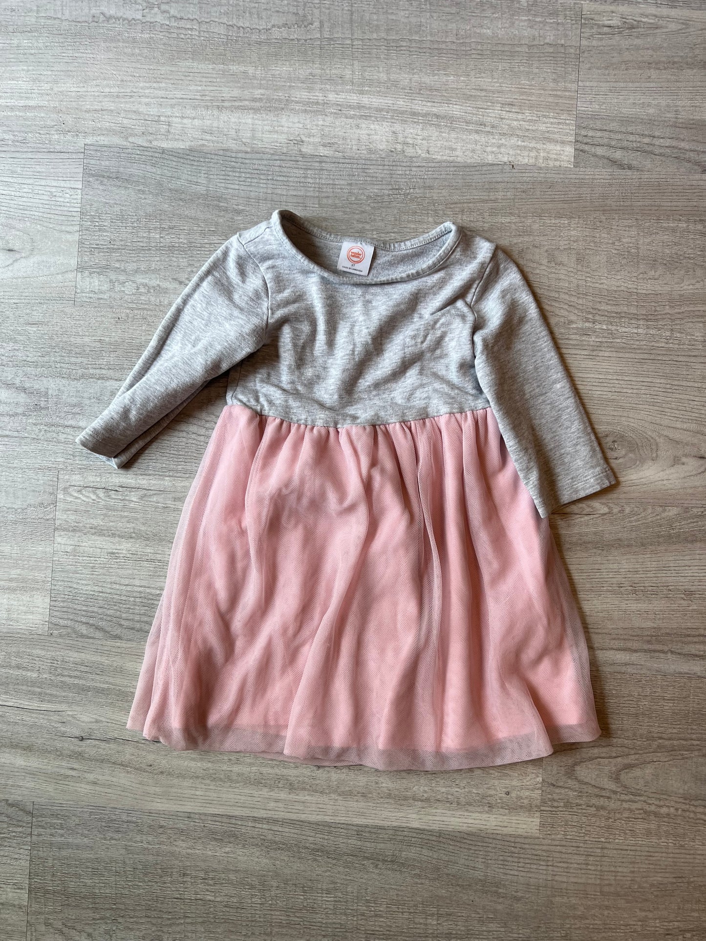 Long Sleeve Layered Tulle Dress Toddler Girl Size 3T Heather Gray