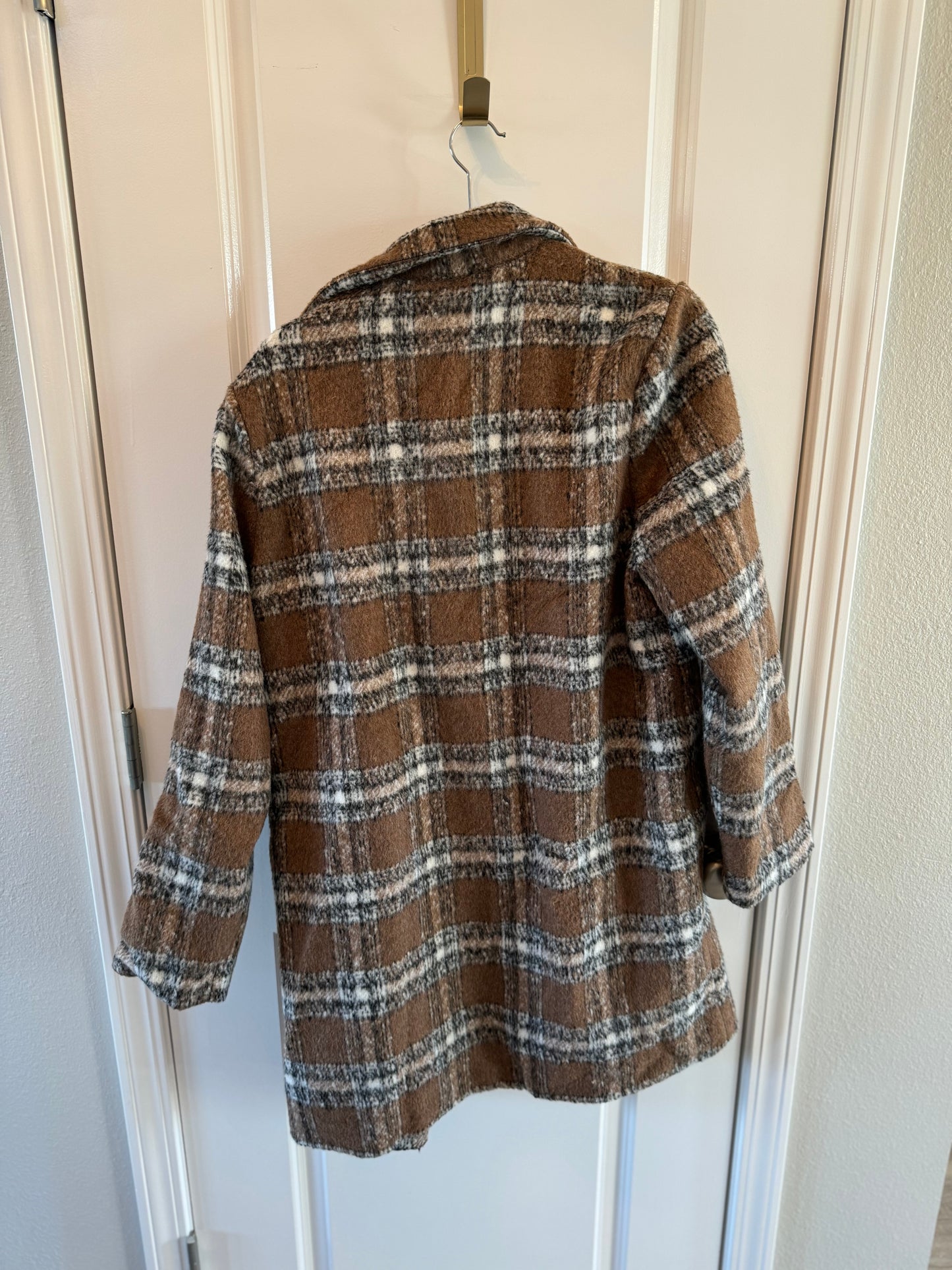 Allie Rae Plaid Car Coat Women’s Large Brown