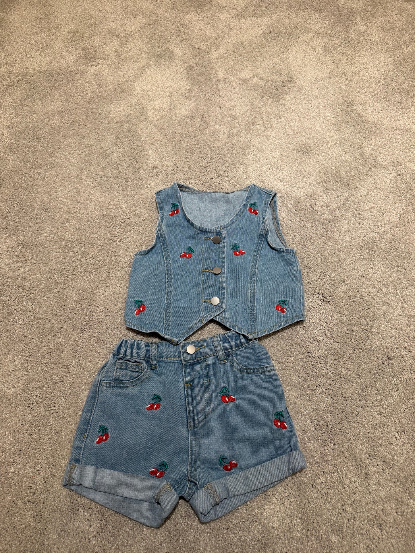 Cherry Print Denim Matching Set Toddler Size 4 Years
